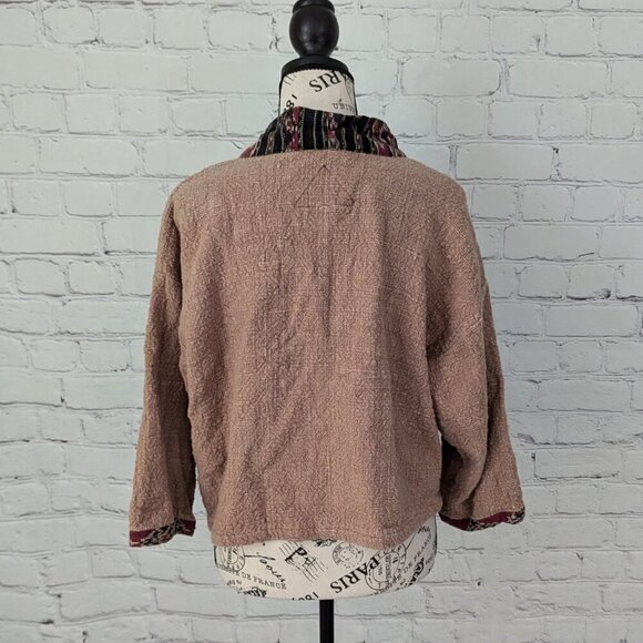 Hilltribe Artsy Boho One Button Jacket S/M S M Linen Tan Brown - Picture 6 of 8
